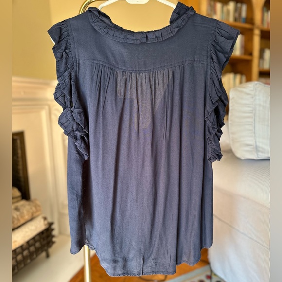 Women's Ruffled Navy Top - Picture 2 of 5